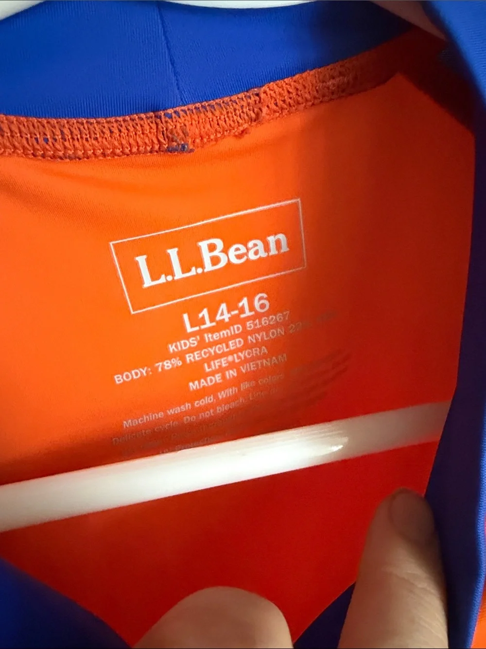 L.L.Bean Kids Rash Guard Swim Shirt Size 14–16 Colorblock UPF Long Sleeve